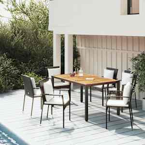 Vrtna jedilna garnitura 5-delna z blazinami črn poli ratan