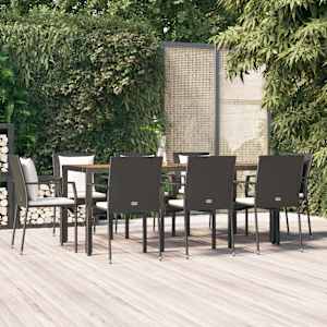 Vrtna jedilna garnitura 9-delna z blazinami črn poli ratan