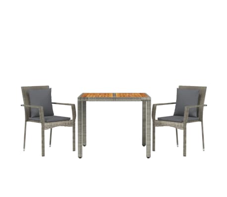 vidaXL Ensemble &agrave; manger de jardin 3 pcs coussins gris r&eacute;sine tress&eacute;e