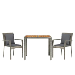 vidaXL Ensemble &agrave; manger de jardin 3 pcs coussins gris r&eacute;sine tress&eacute;e