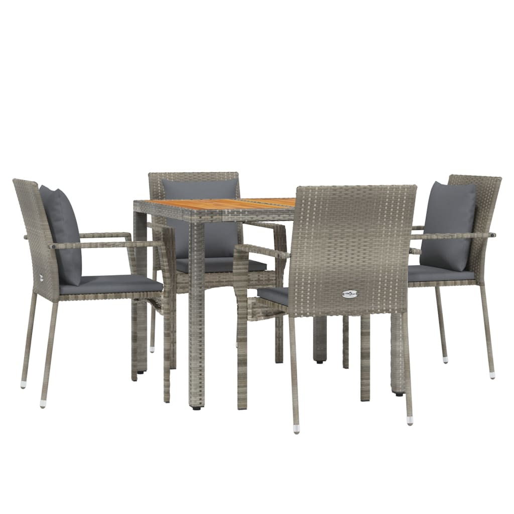 vidaXL 5-delige Tuinset met kussens poly rattan grijs afbeelding