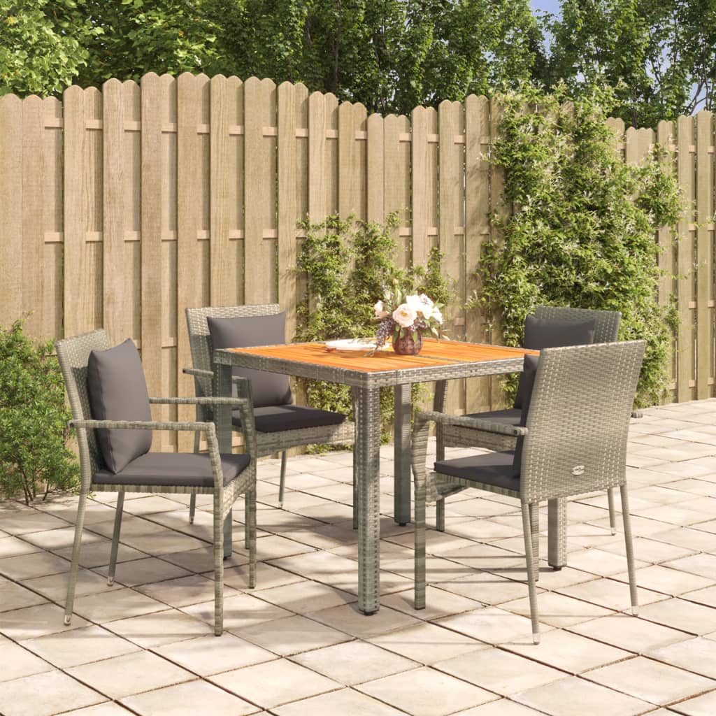 vidaXL 5-tlg. Garten-Essgruppe mit Kissen Grau Poly Rattan