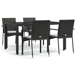 5dílný zahradní jídelní set s poduškami černý polyratan - obrázek 2