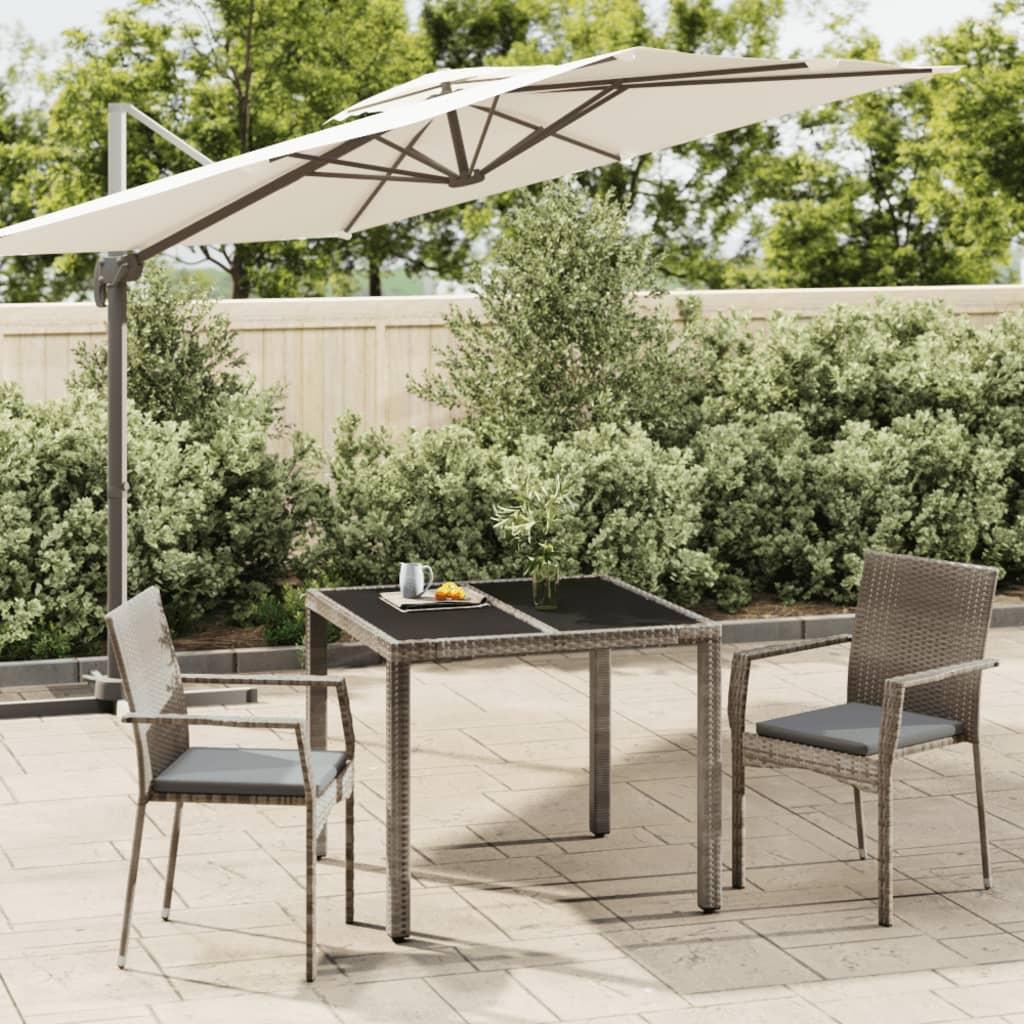 vidaXL 3-tlg. Garten-Essgruppe mit Kissen Grau Poly Rattan