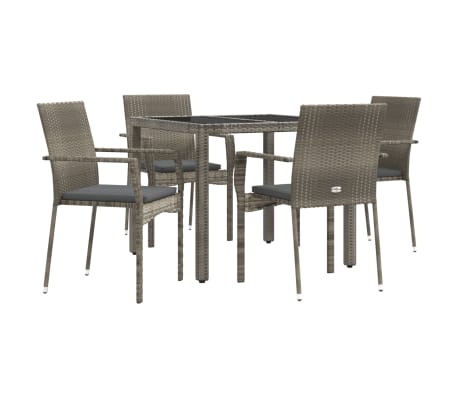 vidaXL Ensemble &agrave; manger de jardin 5 pcs coussins gris r&eacute;sine tress&eacute;e