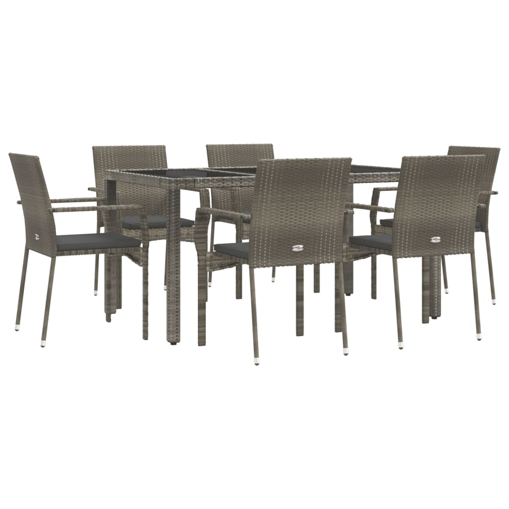 vidaXL 7-delige Tuinset met kussens poly rattan grijs afbeelding
