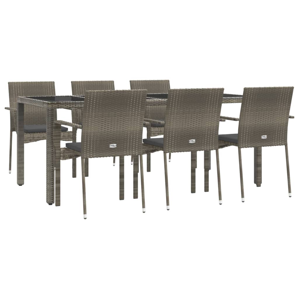 vidaXL 7-delige Tuinset met kussens poly rattan grijs afbeelding