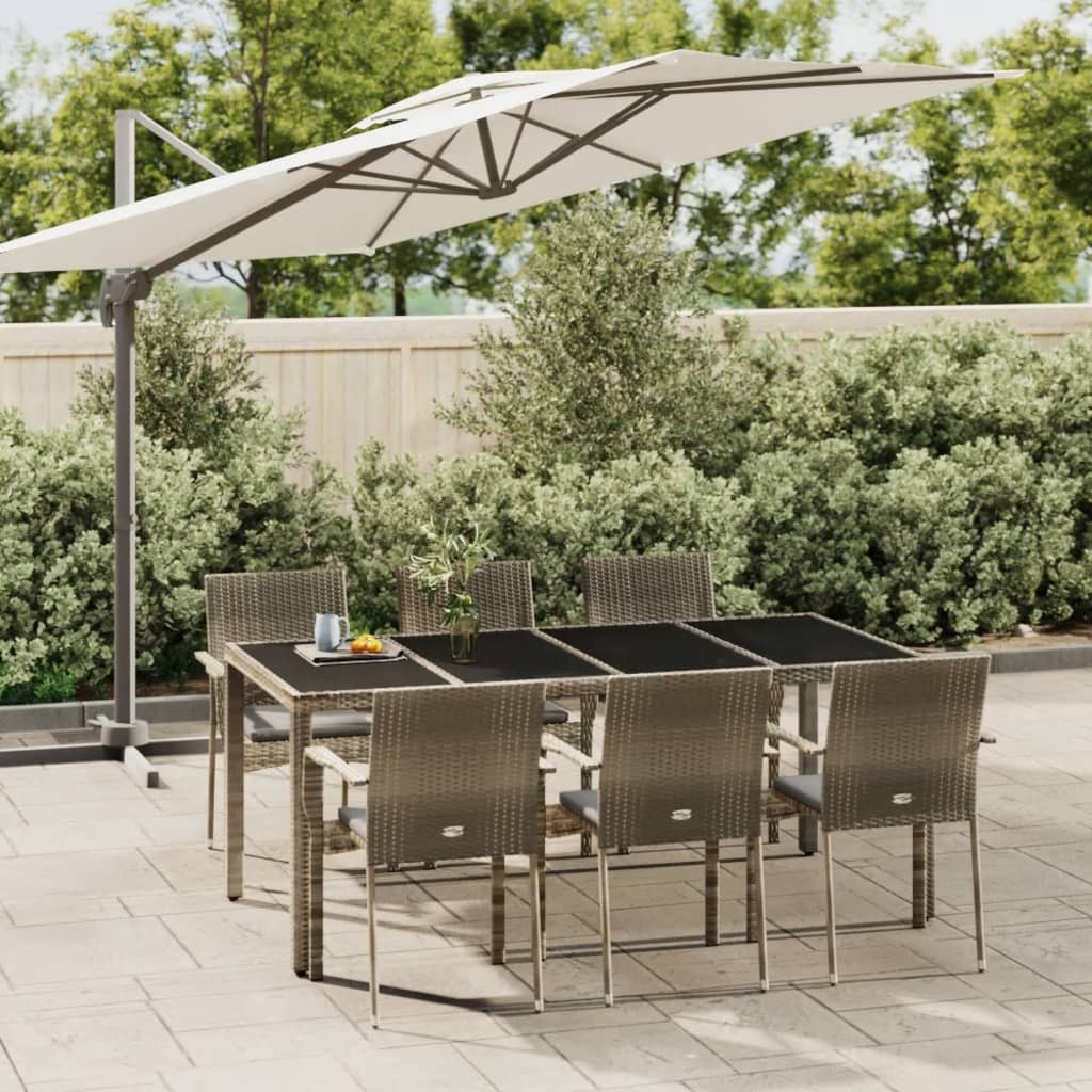 vida XL 7-tlg. Garten-Essgruppe mit Kissen Grau Poly Rattan