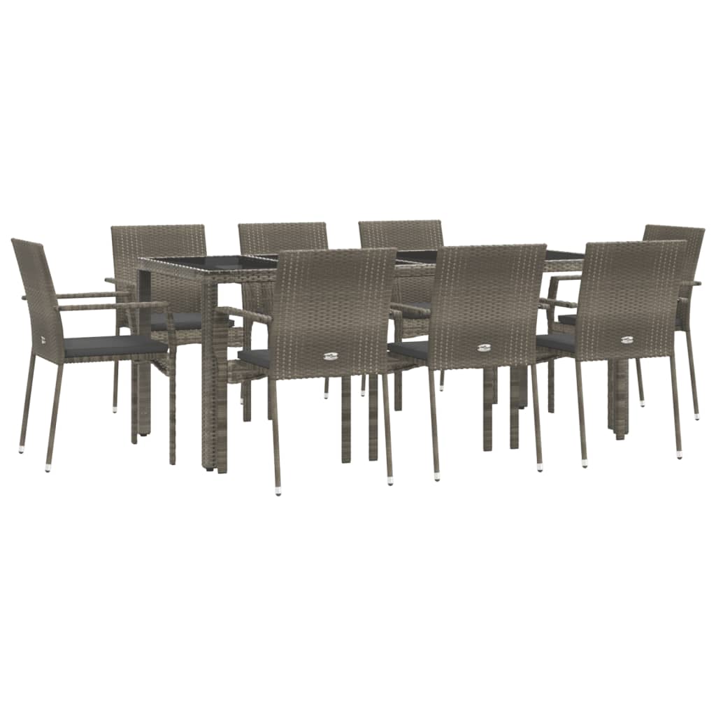 vidaXL 9-delige Tuinset met kussens poly rattan grijs afbeelding