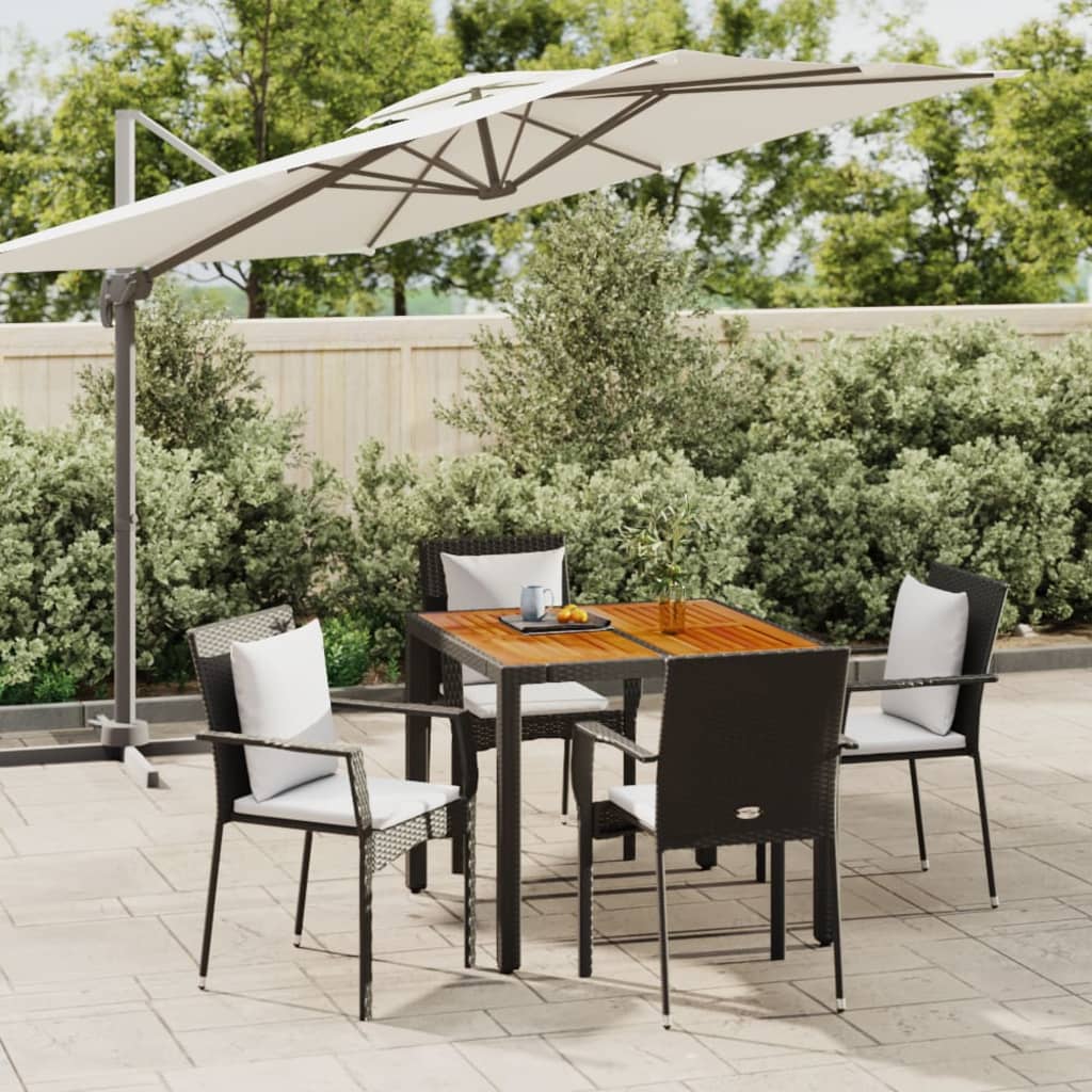 vidaXL 5-tlg. Garten-Essgruppe mit Kissen Schwarz Poly Rattan