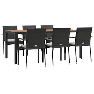 7dílný zahradní jídelní set s poduškami černý polyratan - obrázek 3