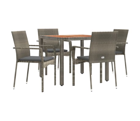 vidaXL Ensemble &agrave; manger de jardin 5 pcs coussins gris r&eacute;sine tress&eacute;e