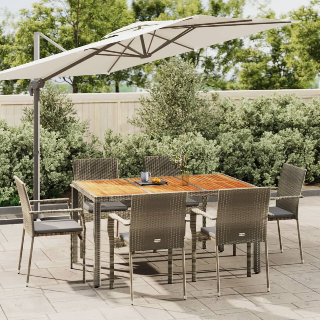 vida XL 7-tlg. Garten-Essgruppe mit Kissen Grau Poly Rattan
