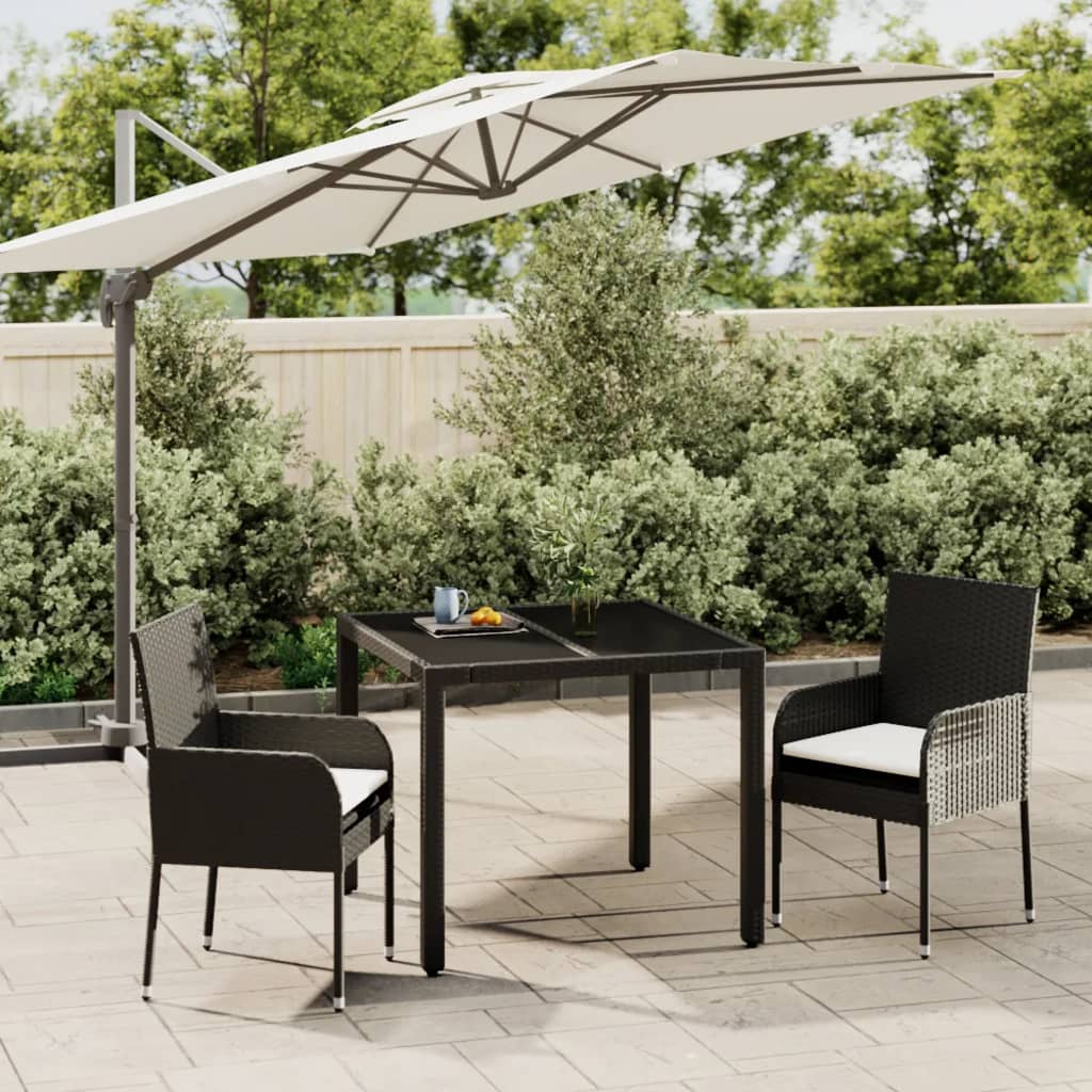 vidaXL 3-tlg. Garten-Essgruppe mit Kissen Schwarz Poly Rattan