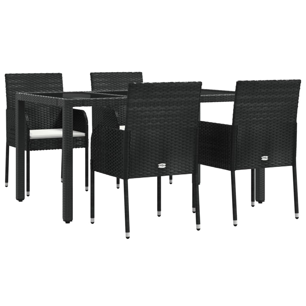 Zestaw mebli ogrodowych rattanowy czarny 4 krzesła, stół 150x90 cm