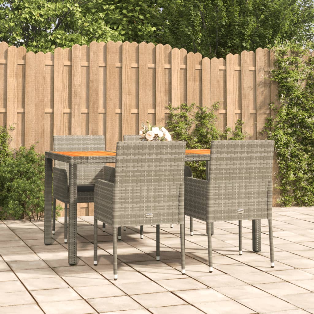 vida XL 5-tlg. Garten-Essgruppe mit Kissen Grau Poly Rattan