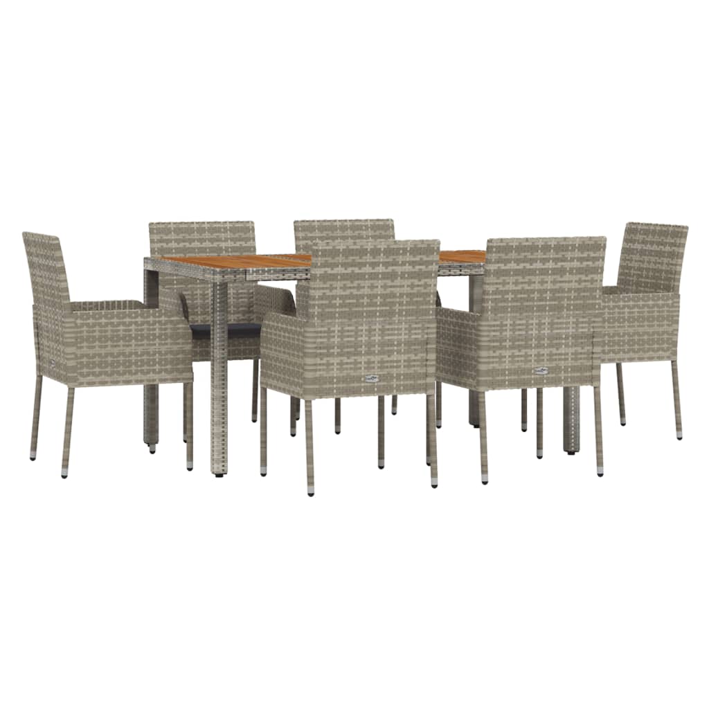 vidaXL 7-delige Tuinset met kussens poly rattan grijs afbeelding