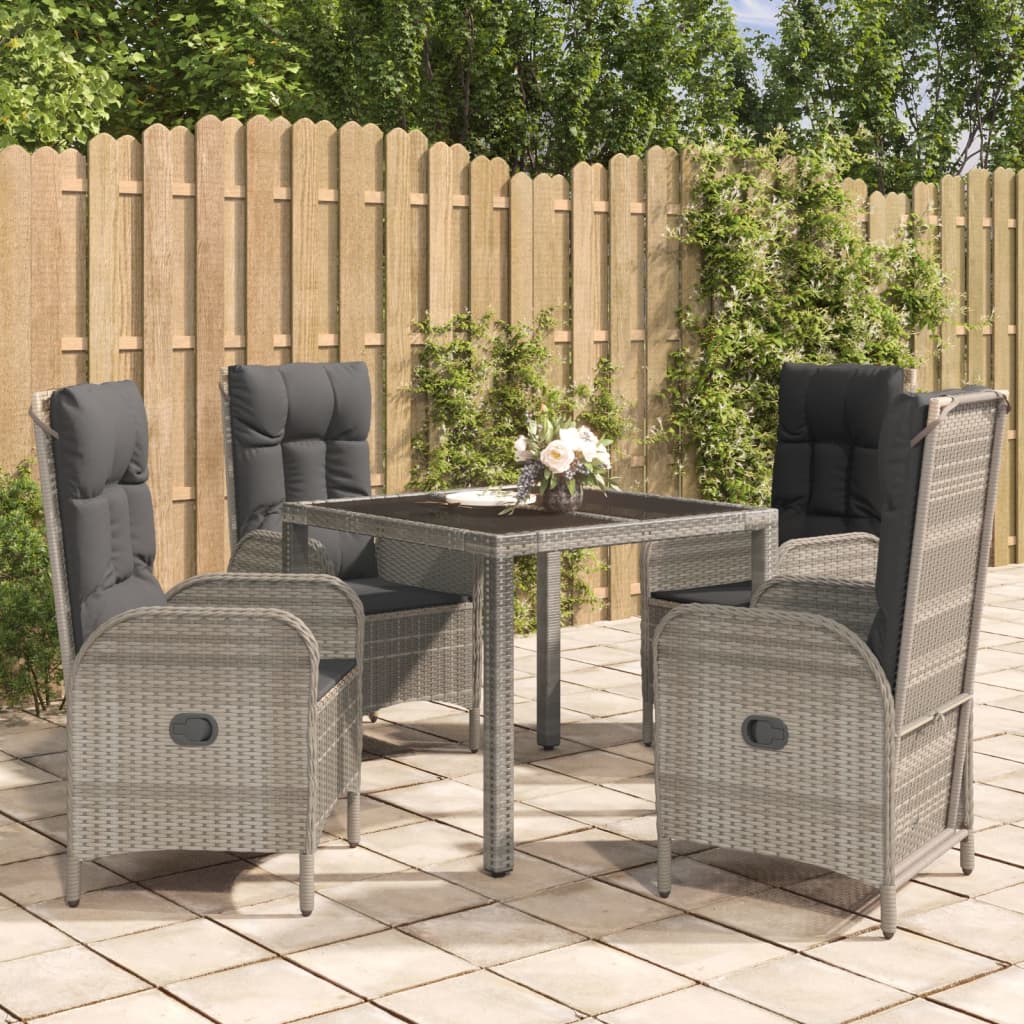 vidaXL 5-tlg. Garten-Essgruppe mit Kissen Grau Poly Rattan