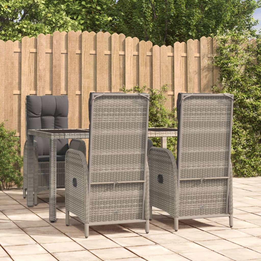 vidaXL 5-tlg. Garten-Essgruppe mit Kissen Grau Poly Rattan