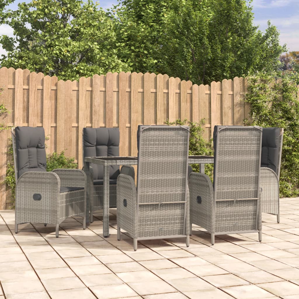 vidaXL 7-tlg. Garten-Essgruppe mit Kissen Grau Poly Rattan