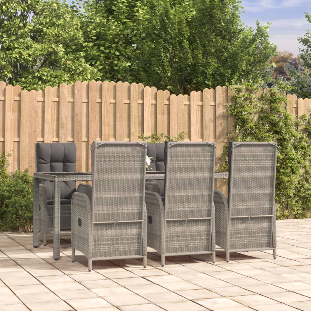 vidaXL 7-tlg. Garten-Essgruppe mit Kissen Grau Poly Rattan