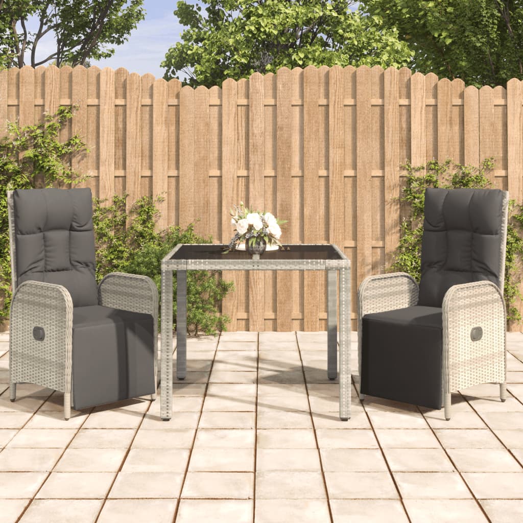 vidaXL 3-tlg. Garten-Essgruppe mit Kissen Grau Poly Rattan