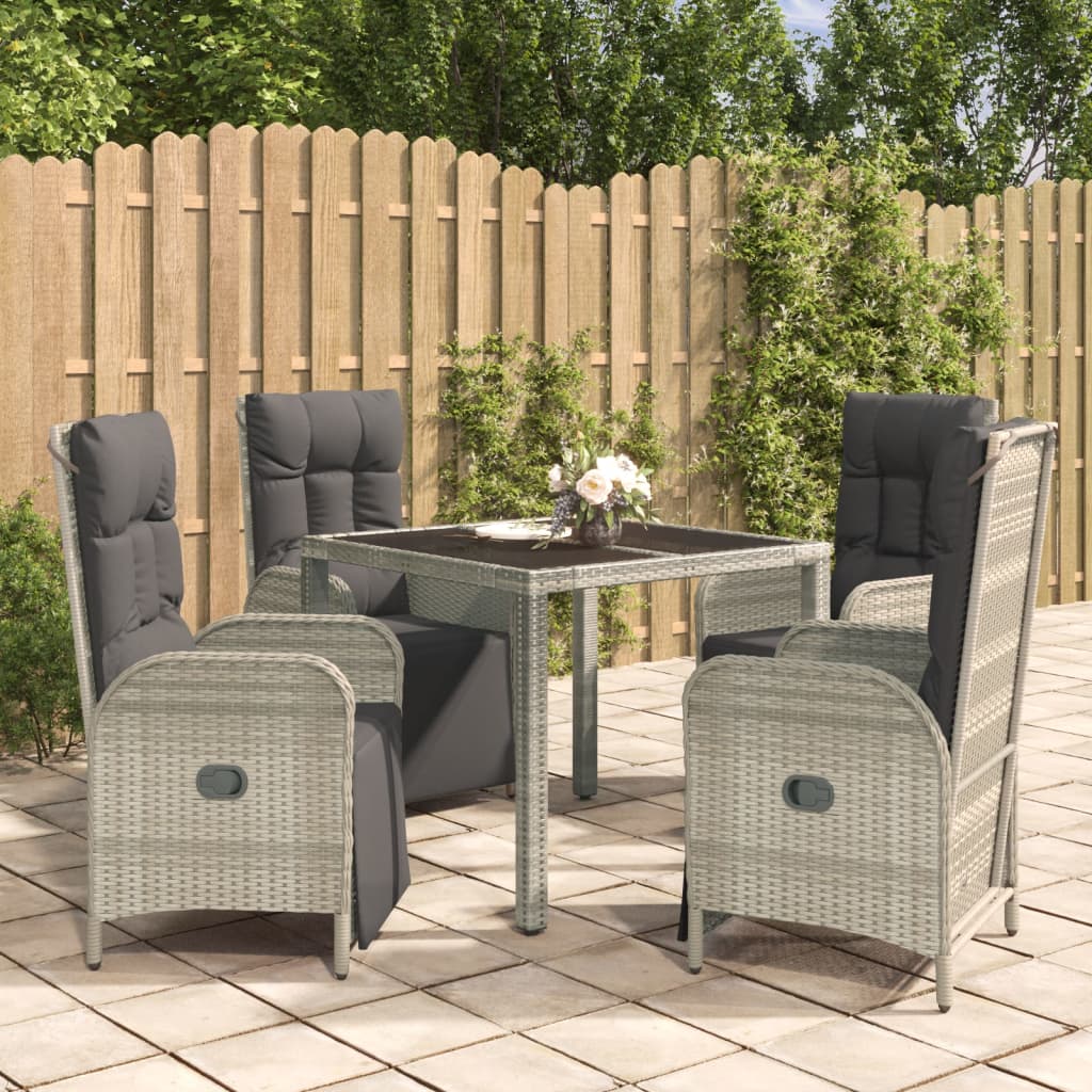 vidaXL 5-tlg. Garten-Essgruppe mit Kissen Grau Poly Rattan