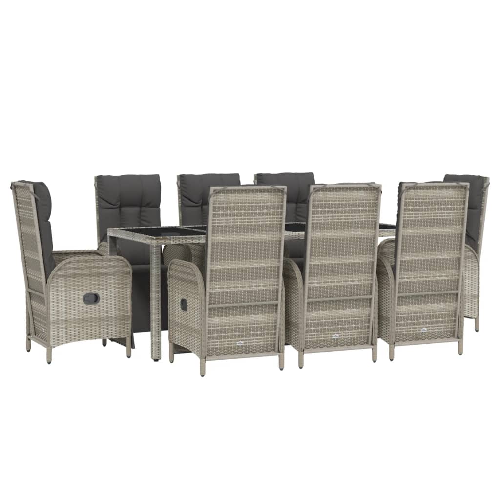 vidaXL 9-delige Tuinset met kussens poly rattan grijs afbeelding