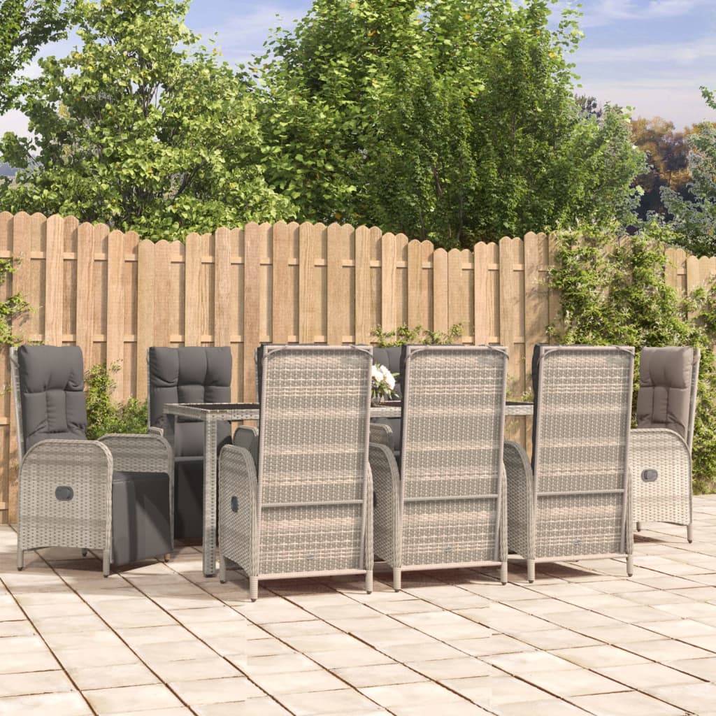 vidaXL 9-tlg. Garten-Essgruppe mit Kissen Grau Poly Rattan