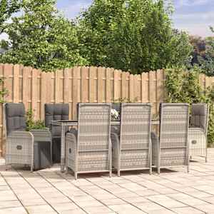 Vrtna jedilna garnitura 9-delna z blazinami siv poli ratan