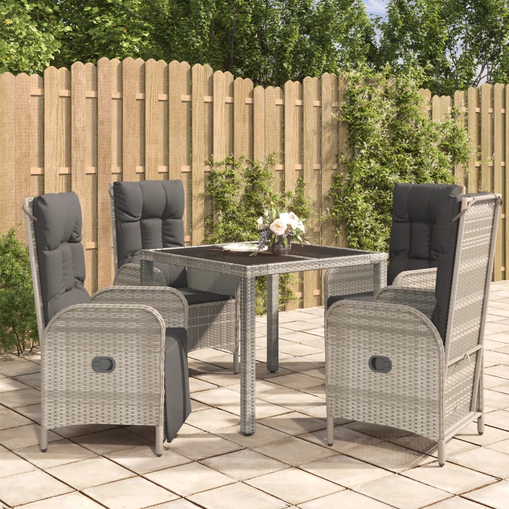 vidaXL 5-tlg. Garten-Essgruppe mit Kissen Grau Poly Rattan