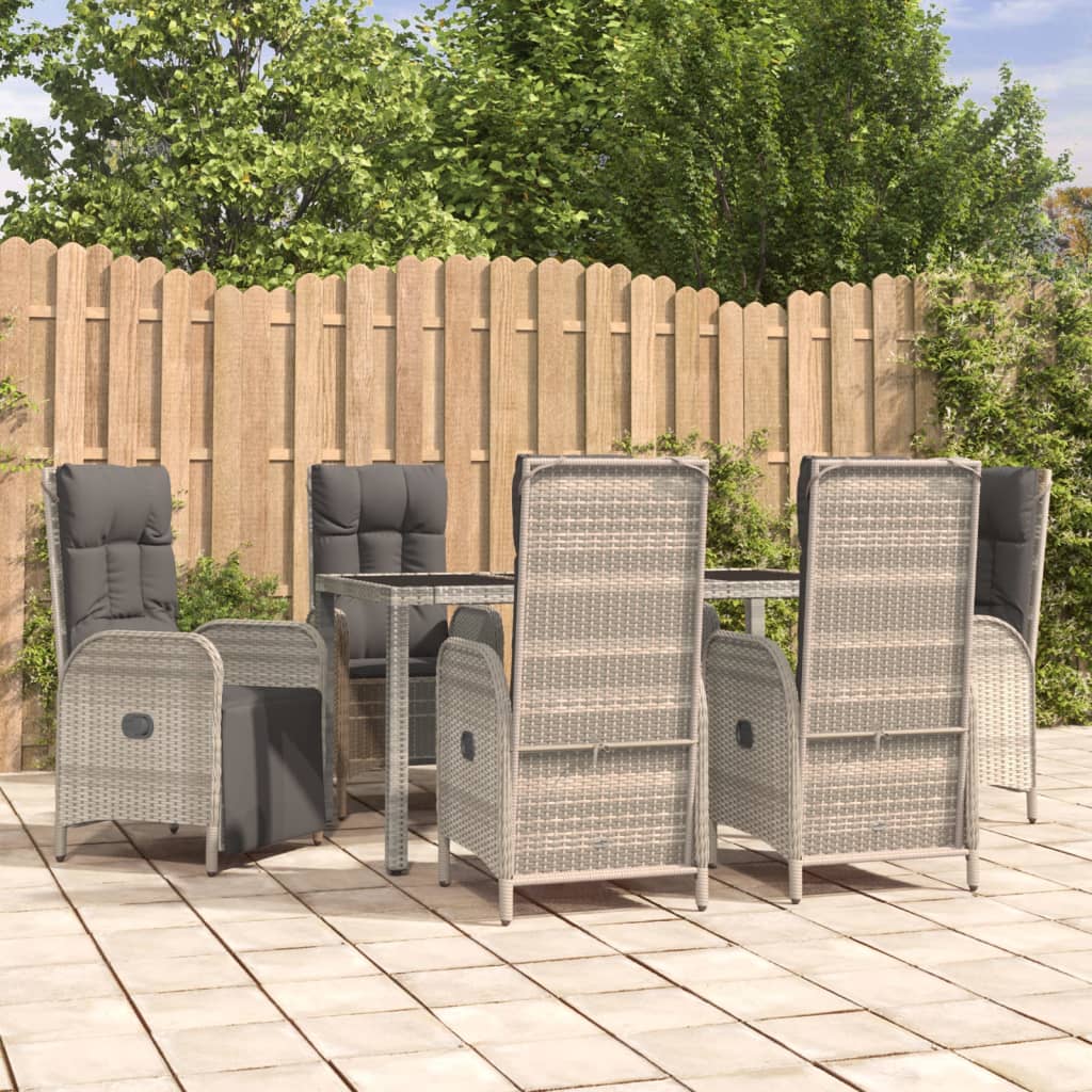 vidaXL 7-tlg. Garten-Essgruppe mit Kissen Grau Poly Rattan