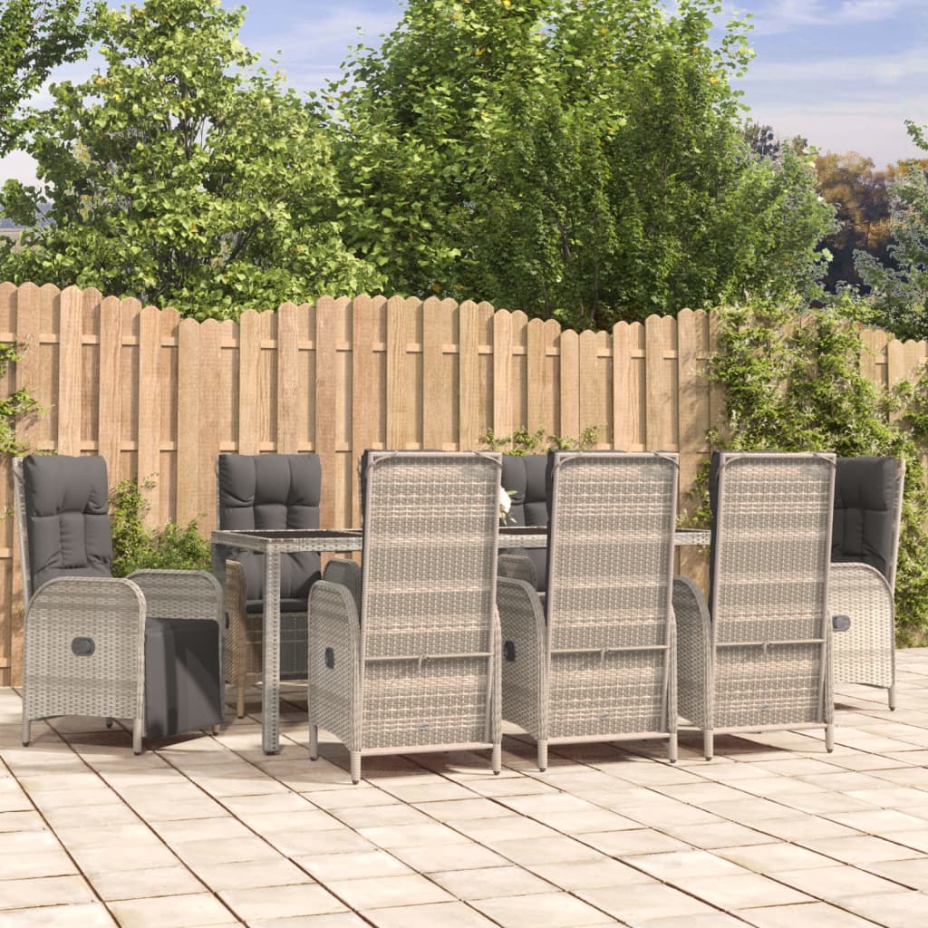 vidaXL 9-tlg. Garten-Essgruppe mit Kissen Grau Poly Rattan