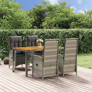 Vrtna jedilna garnitura 5-delna z blazinami siv poli ratan