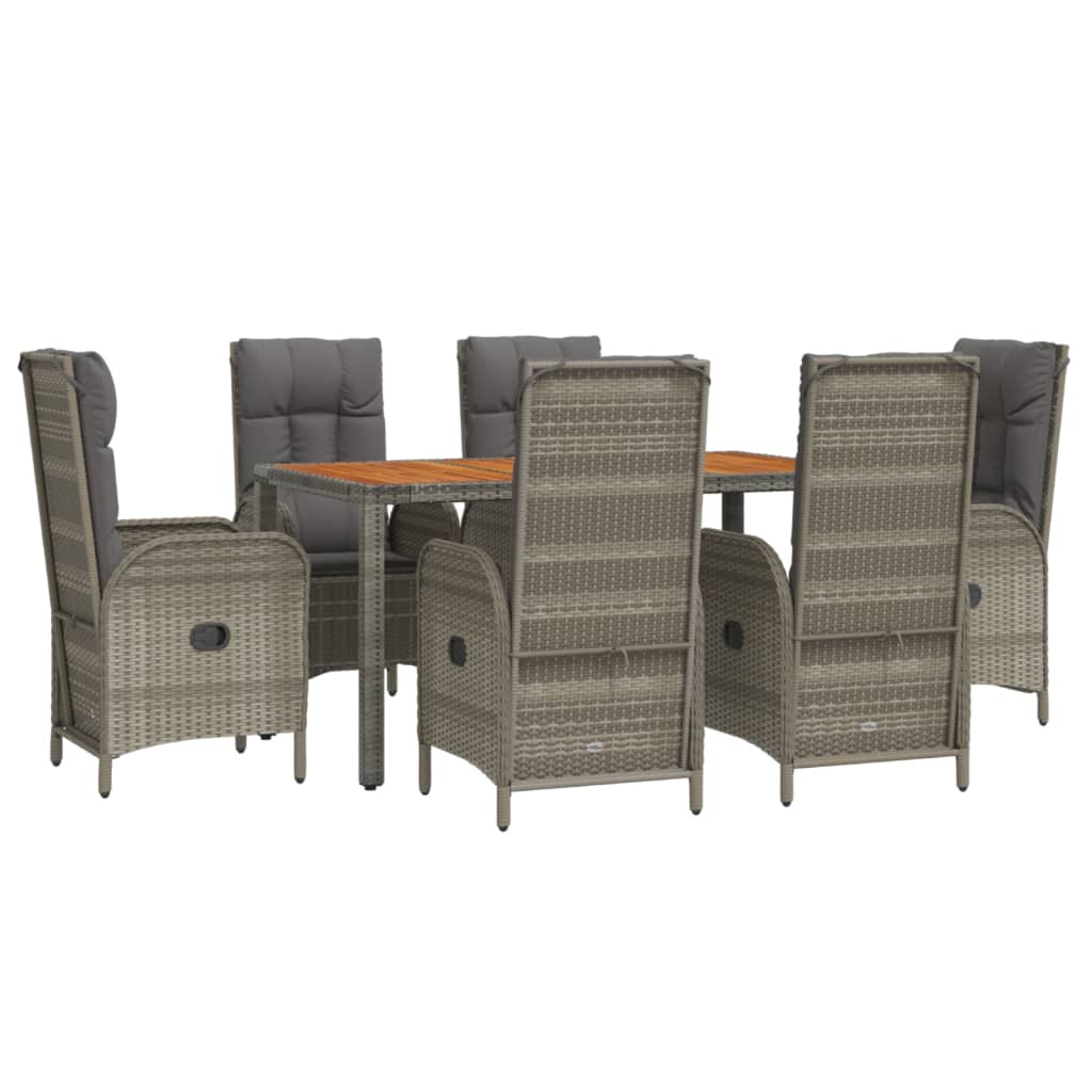 vidaXL 7-delige Tuinset met kussens poly rattan grijs afbeelding