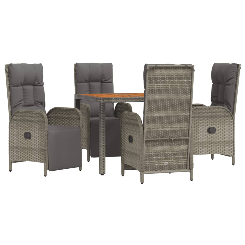 vidaXL 5-delige Tuinset met kussens poly rattan grijs afbeelding