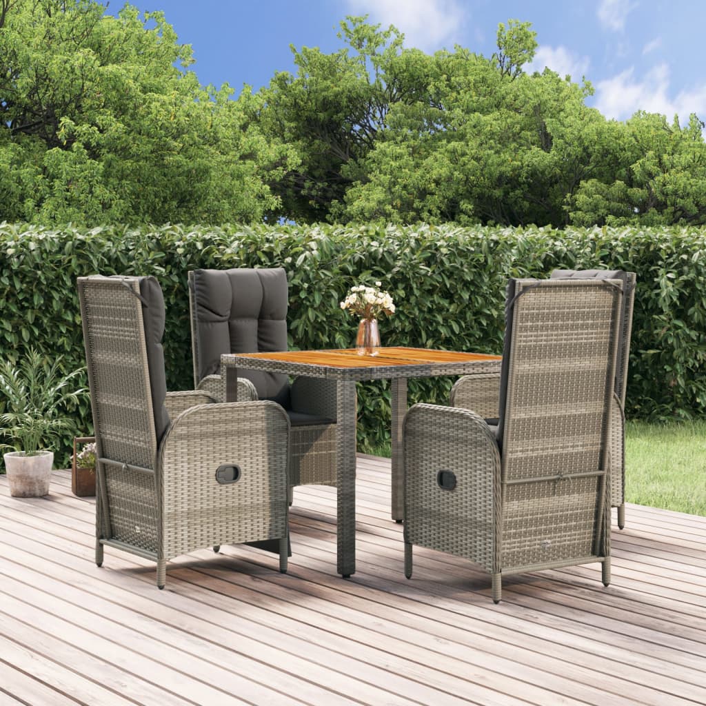 vidaXL 5-tlg. Garten-Essgruppe mit Kissen Grau Poly Rattan