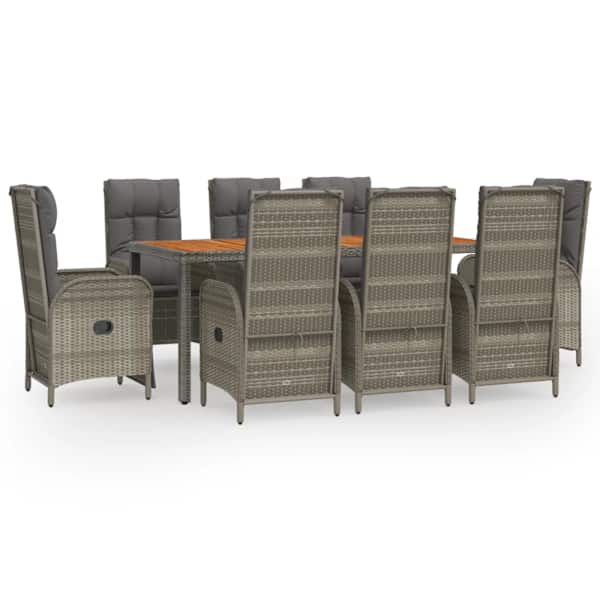 vidaXL 9-osaline aiam&ouml;&ouml;bli komplekt patjadega, hall, pol&uuml;rotang