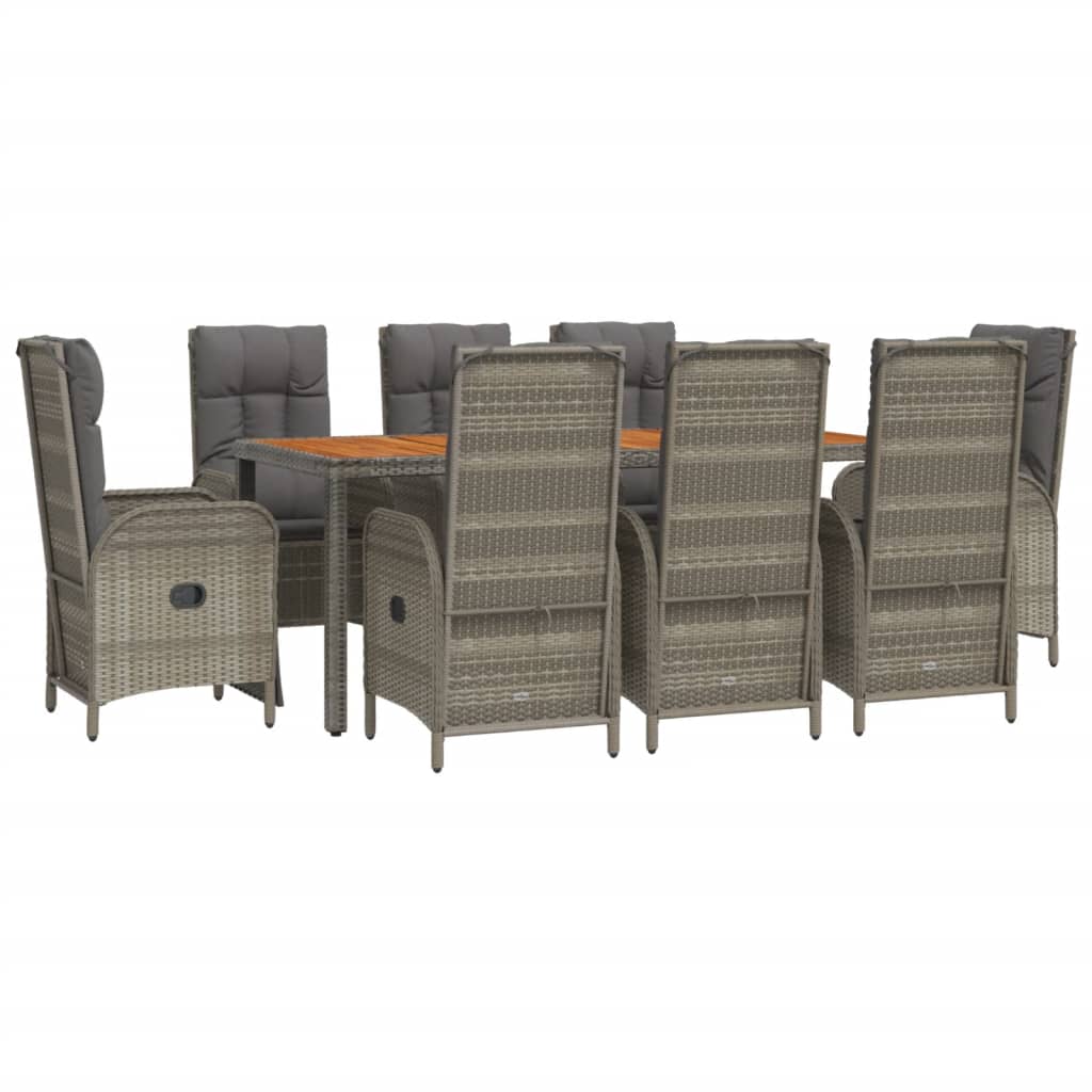 vidaXL 9-delige Tuinset met kussens poly rattan grijs
