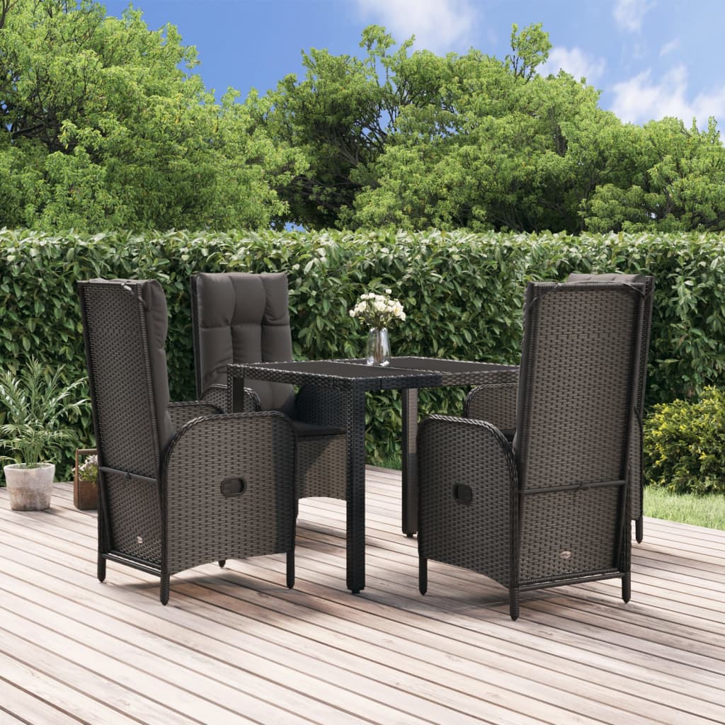 5-tlg. Garten-Essgruppe mit Kissen Schwarz Poly Rattan