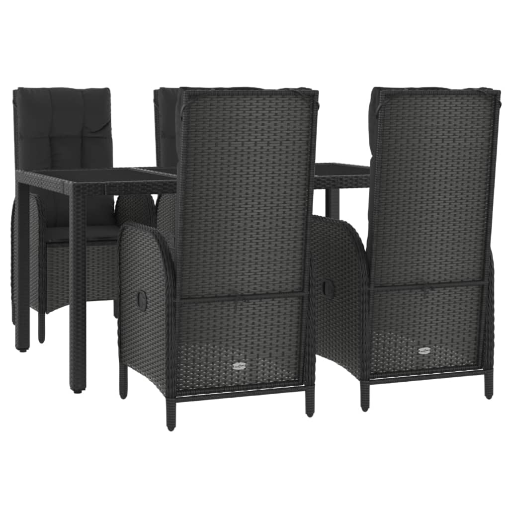 Zestaw mebli ogrodowych - Czarny rattan PE, 4 krzesła, stół 150x90x75 cm