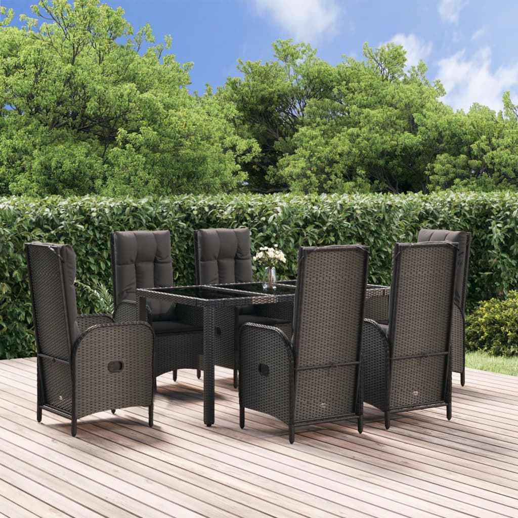 Zestaw mebli ogrodowych rattan PE - czarny, 6 krzeseł, stół 150x90 cm