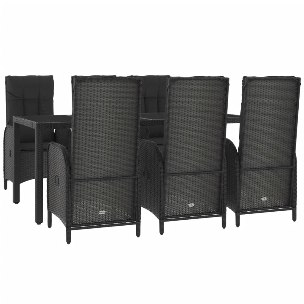 vidaXL 7-delige Tuinset met kussens poly rattan zwart en grijs afbeelding