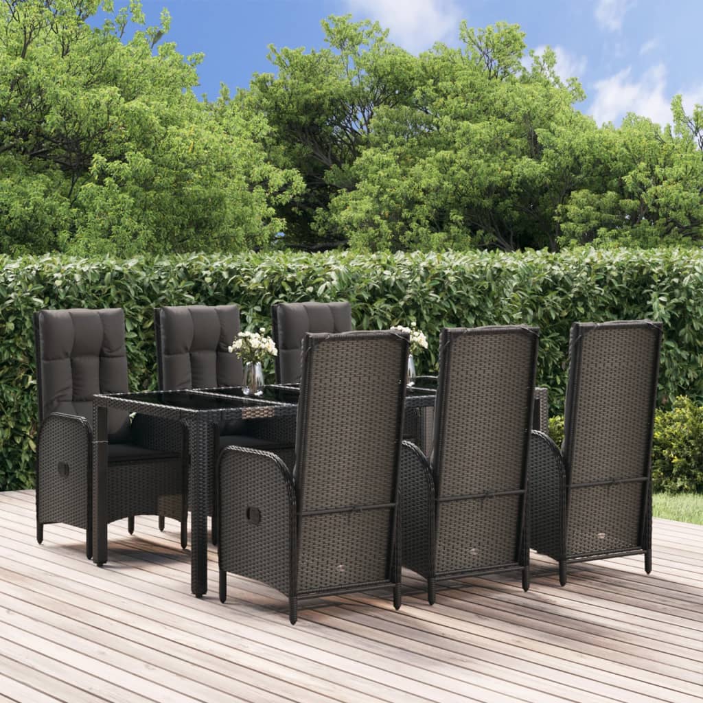 vidaXL Mobilier à dîner de jardin et coussins 7 pcs Noir et gris Rotin