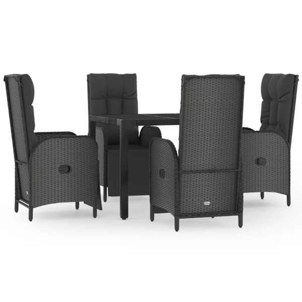 vidaXL 5-osaline aiam&ouml;&ouml;bli komplekt patjadega, must, pol&uuml;rotang