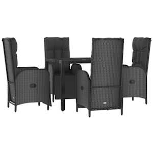 5dílný zahradní jídelní set s poduškami černý polyratan - obrázek 3