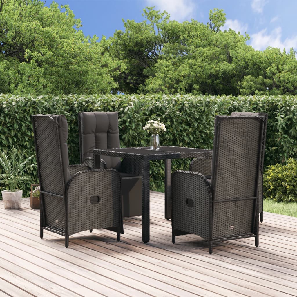 vidaXL 5-tlg. Garten-Essgruppe mit Kissen Schwarz Poly Rattan