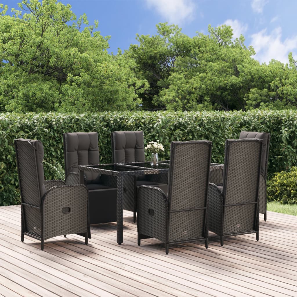 Zestaw mebli ogrodowych rattanowy czarny 6 krzeseł + stół 150x90 cm
