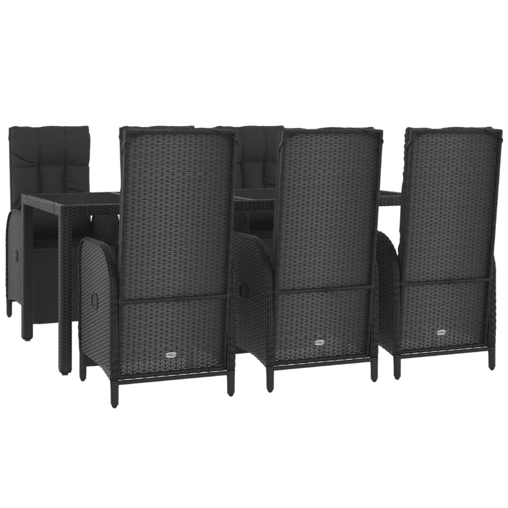 vidaXL 7 részes fekete polyrattan kerti étkezőgarnitúra párnával