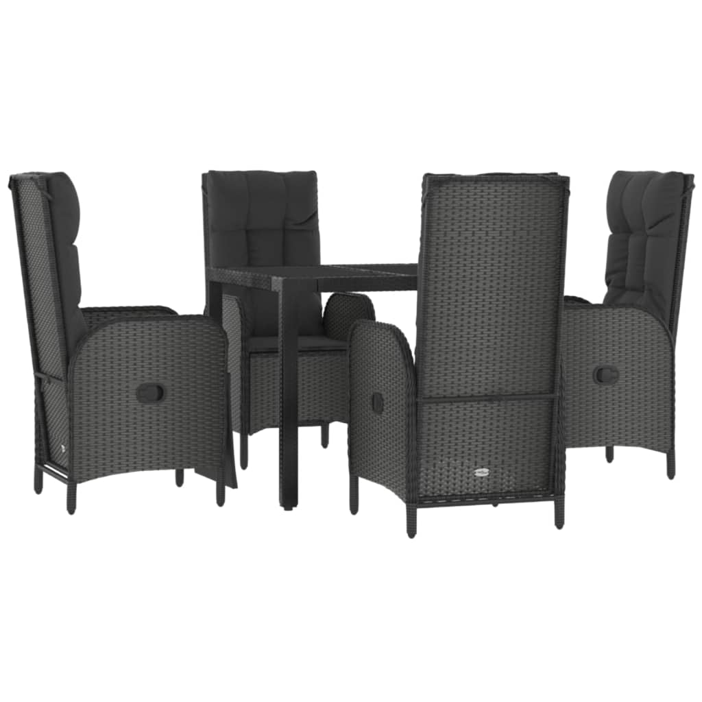 vidaXL 5-delige Tuinset met kussens poly rattan zwart afbeelding